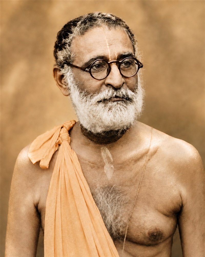 Retrato de Srila Bhaktisiddhanta Saraswati Thakura mirando hacia su izquierda
