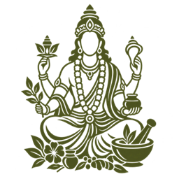 Dhanvantari con mortero y plantas medicinales, icono para Ayurveda