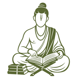 Brāhmaṇa estudiando una escritura, icono verde olivo para Vedānta